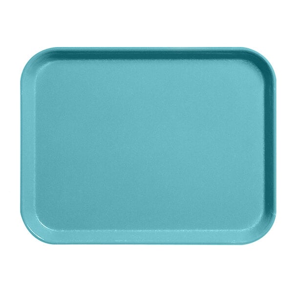 A blue rectangular tray with a white border.