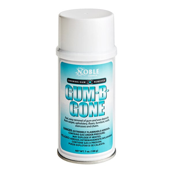 A white bottle of Noble Chemical Gum-B-Gone with a blue label.