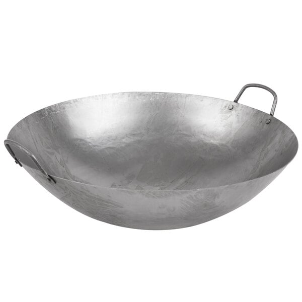 Details about   16" Hand Hammered Carbon Steel Round Silver Cantonese Wok Pan Kitchen Cooking 