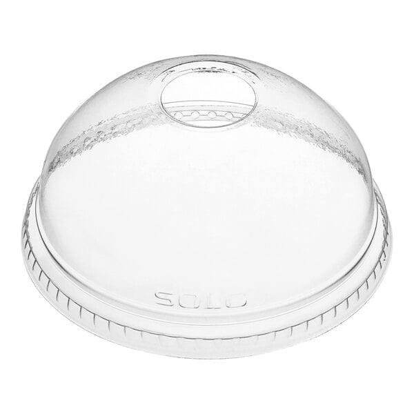 A clear plastic dome lid with a 1-inch hole in the center.