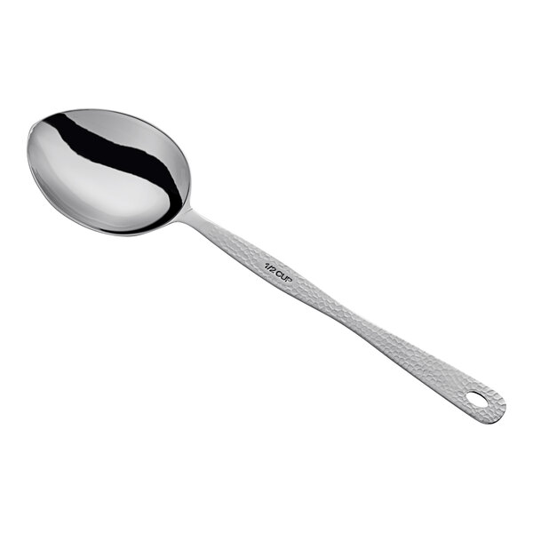 An American Metalcraft stainless steel spoon with a hammered handle.