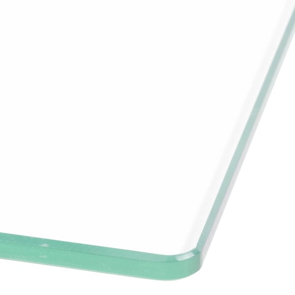 The front left glass door for a Vollrath countertop food warmer with a green border.