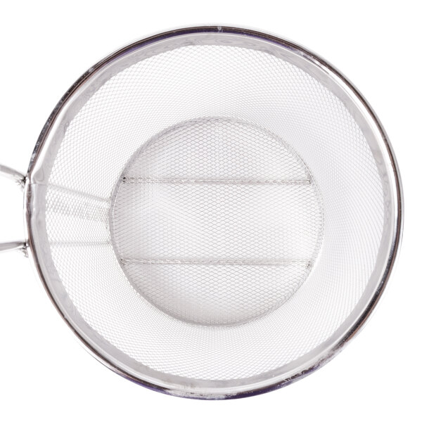 A Town stainless steel strainer/blanching basket with a coated handle and metal mesh.