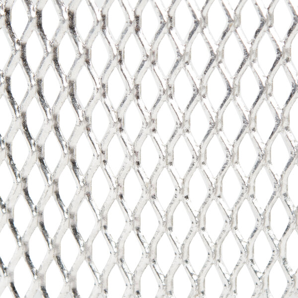 A close-up of a stainless steel mesh with a coated handle.
