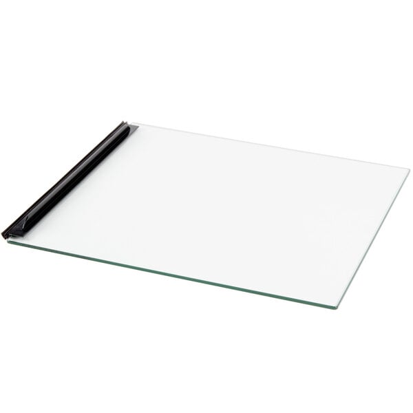 A glass door with a black handle for a Vollrath countertop food warmer.