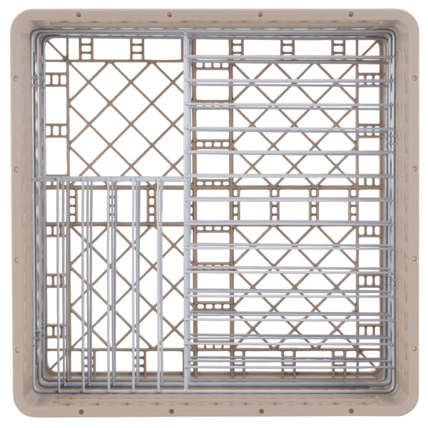 A beige plastic rack with metal rods in a grid pattern.