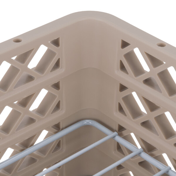 A beige Vollrath Plate Crate with wire shelves.