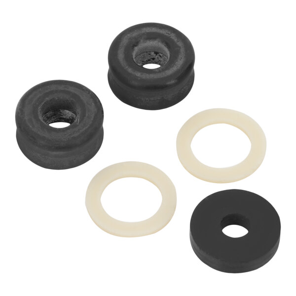 A group of black and white rubber washers and a rubber ring.