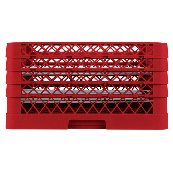 A red plastic Vollrath Traex Plate Crate with 32 compartments.