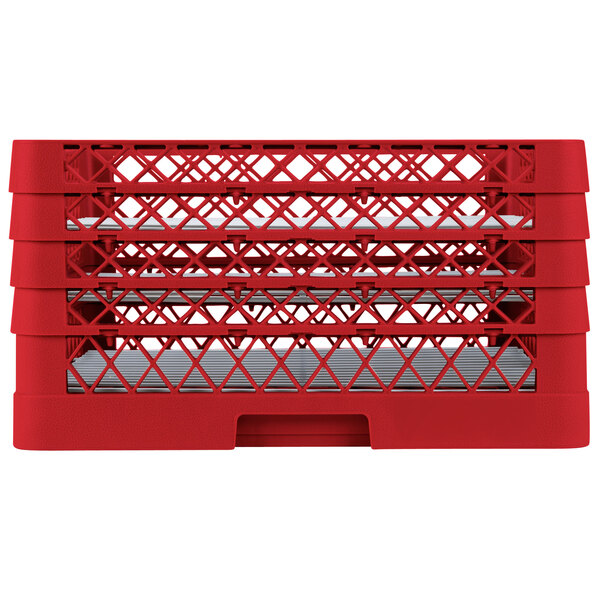 A red plastic Vollrath Traex Plate Crate with 30 compartments.