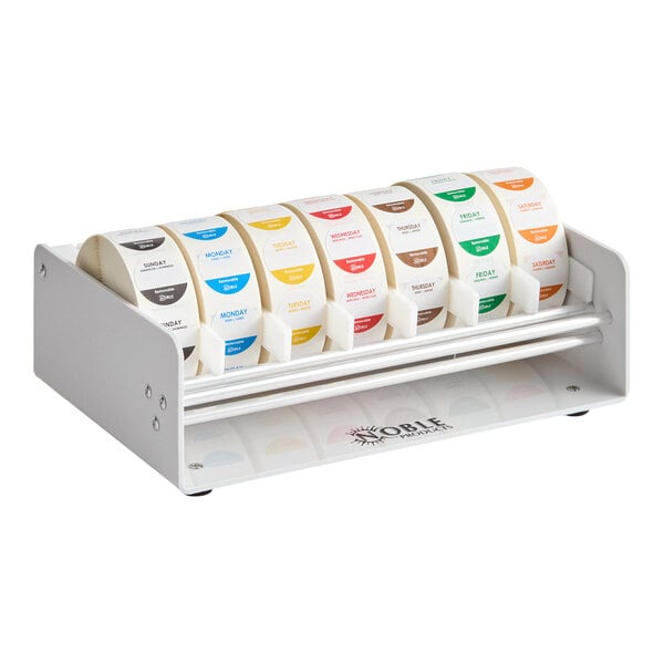 Noble Elevated 7-Slot Dispenser with 7 Removable 1" Day of the Week Label Rolls