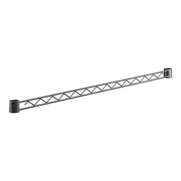 A Regency black metal hanger rail with a long metal bar with holes.