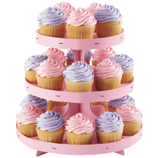 Wilton 1512-0884 3-Tier Disposable Cupcake Stand With Pink Borders Main Image 4