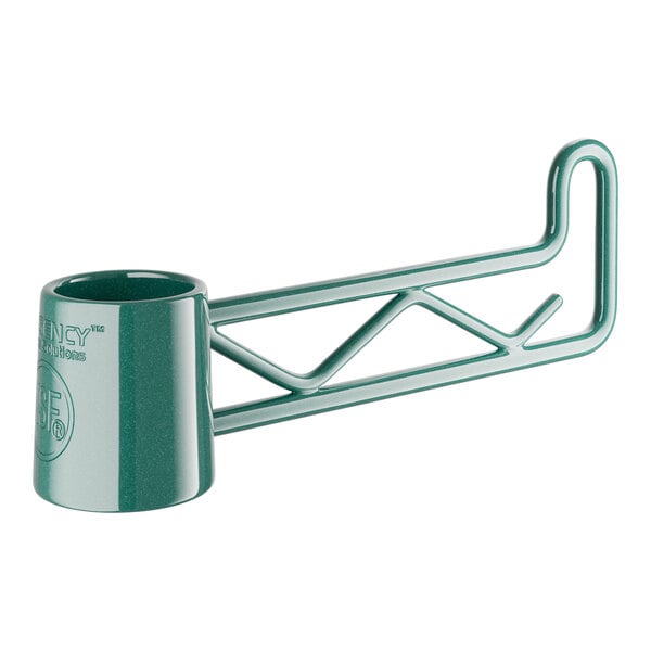 A green metal Regency swing hook with a handle.