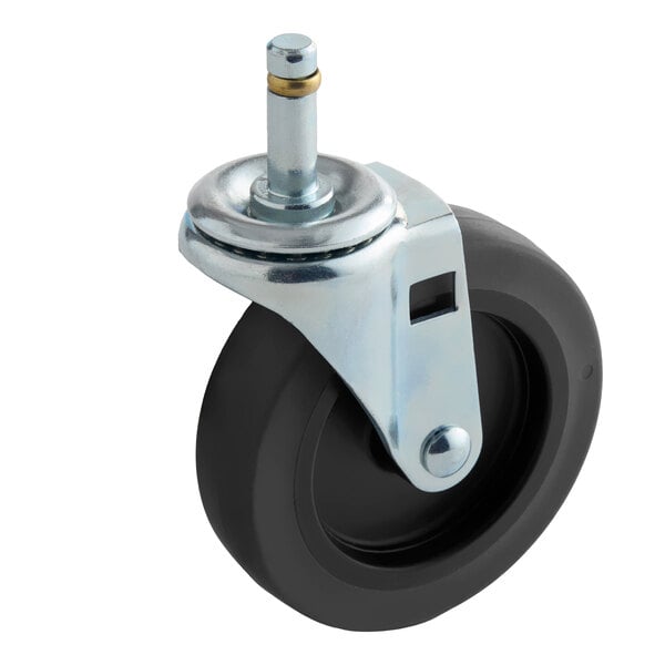 A single swivel stem caster with a black wheel and a metal mounting bracket.