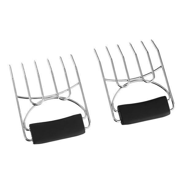 A pair of metal Chef Master meat shredding claws with black handles.