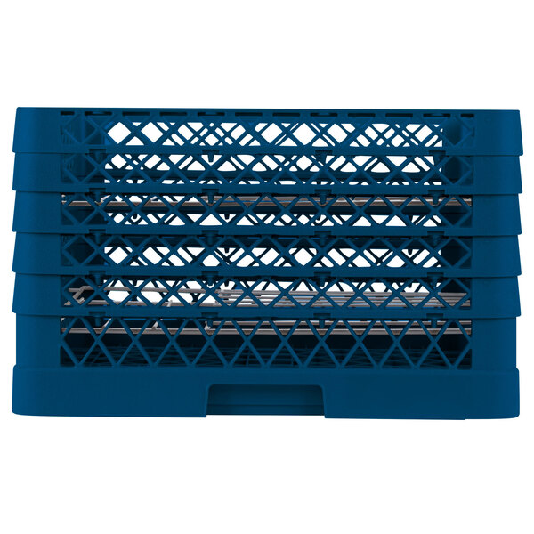 A blue plastic tray with 12 compartments and holes.