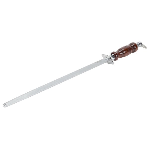 A Victorinox knife sharpening steel with a rosewood handle.