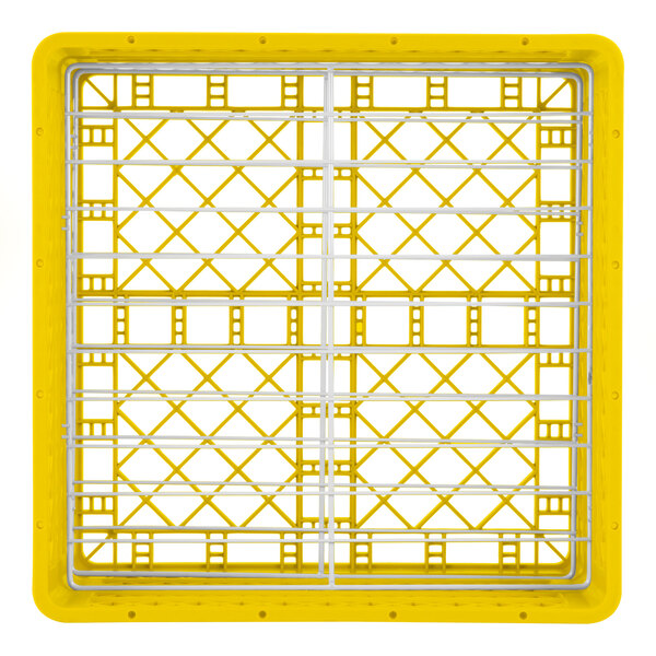 A yellow and white metal grid structure with 22 compartments.