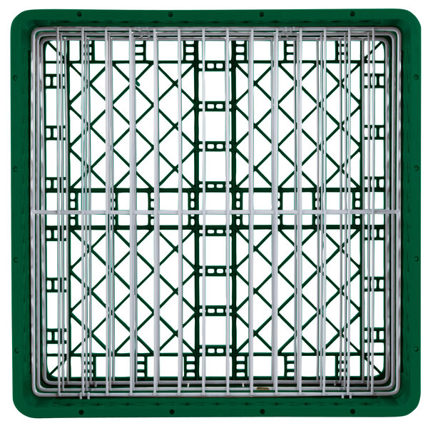 A green and white metal grid with compartments.