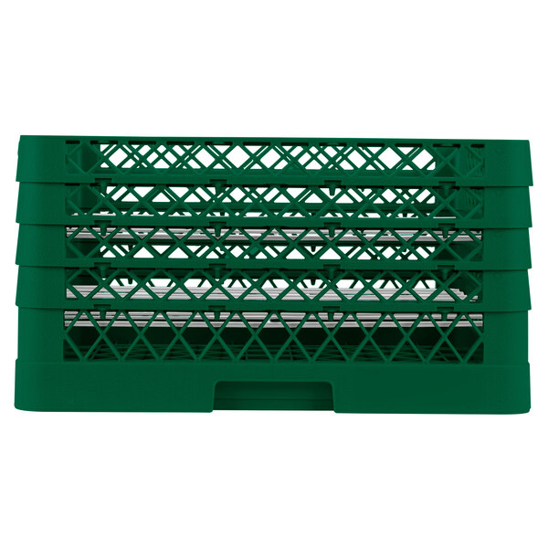 A green plastic Vollrath Traex Plate Crate with 22 compartments.
