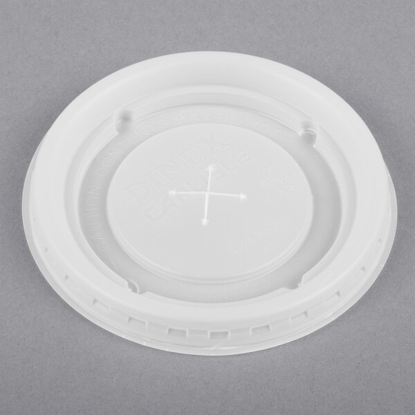 A white plastic lid with a circular hole.