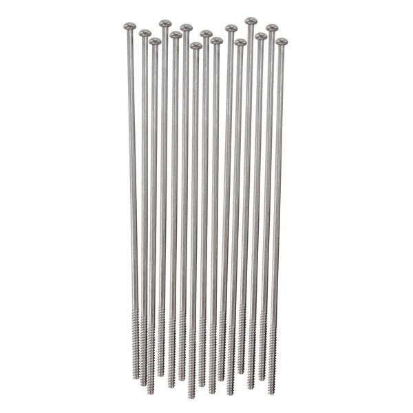 A group of silver screws with white tips.