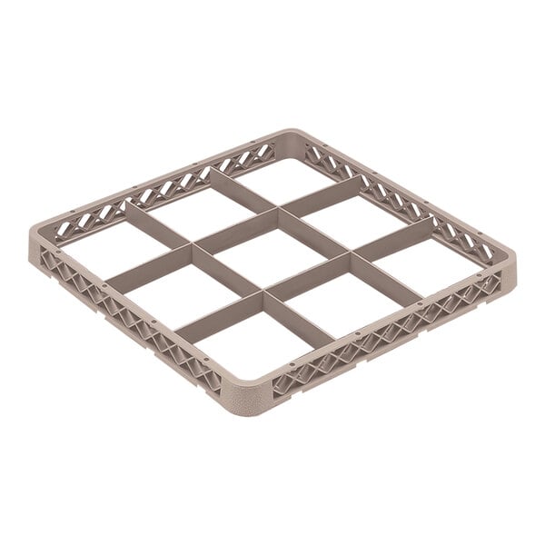 A beige plastic grid with 9 compartments and holes.