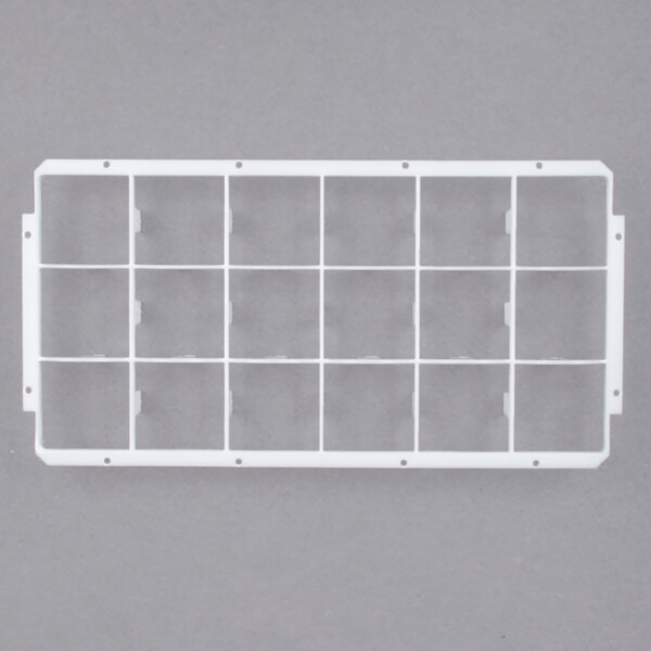A white plastic rectangular frame with 18 square compartments.