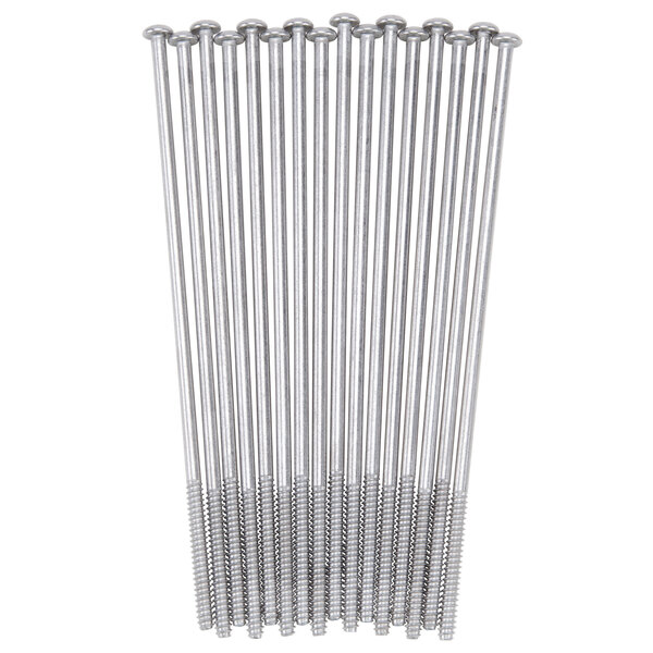 A group of silver screws.