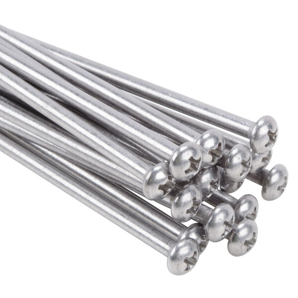 A group of metal screws with thin rods.