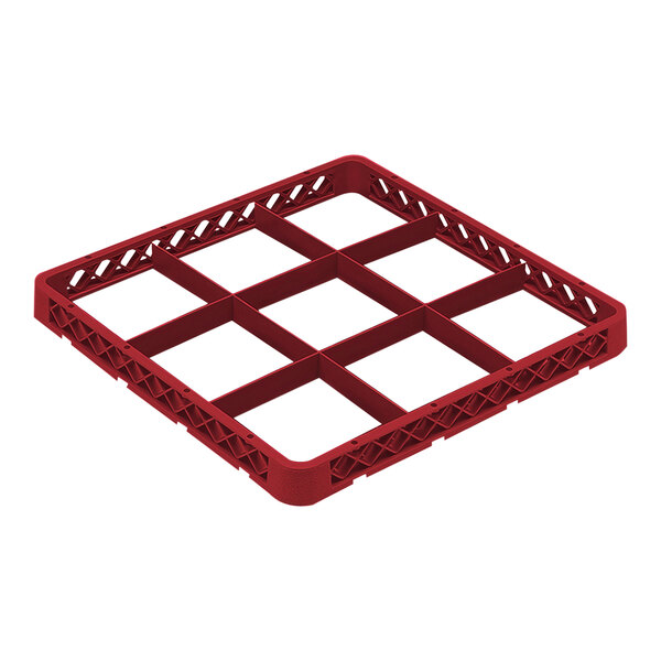 A Vollrath Traex red plastic glass rack extender with 9 compartments.