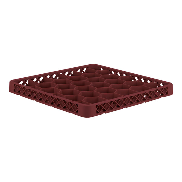 A burgundy full-size plastic glass rack extender with 30 compartments.