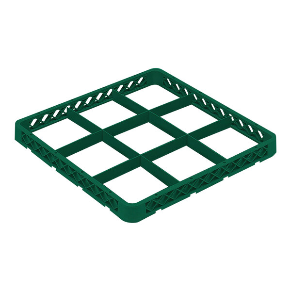 A green plastic grid extender with 9 compartments.