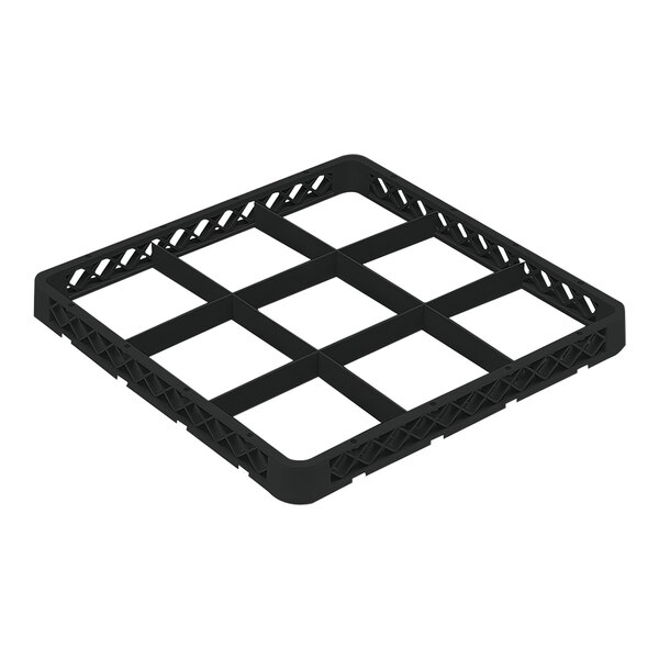 A black plastic Vollrath Traex glass rack extender with white squares.
