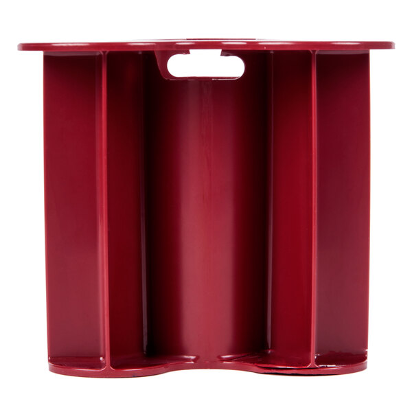 A red plastic Robot Coupe replacement pusher with three sections.