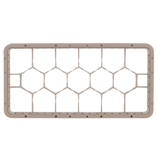 A white rectangular Vollrath Traex glass rack extender with hexagonal holes.