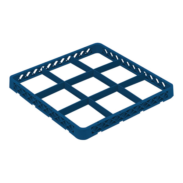 A Vollrath TRF-44 Traex blue plastic glass rack extender with 9 compartments.