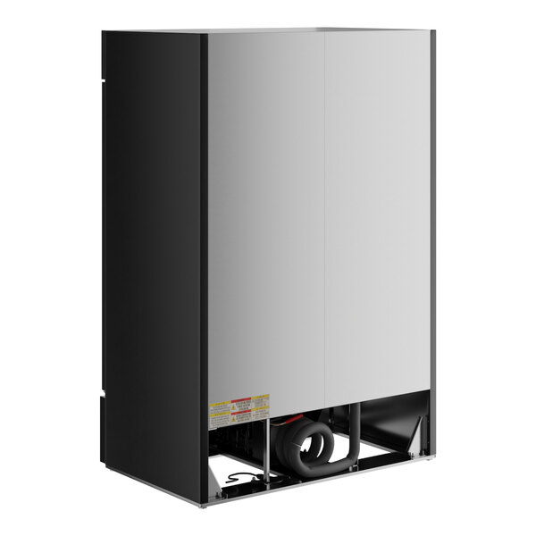 A black Beverage-Air refrigerated glass door merchandiser.