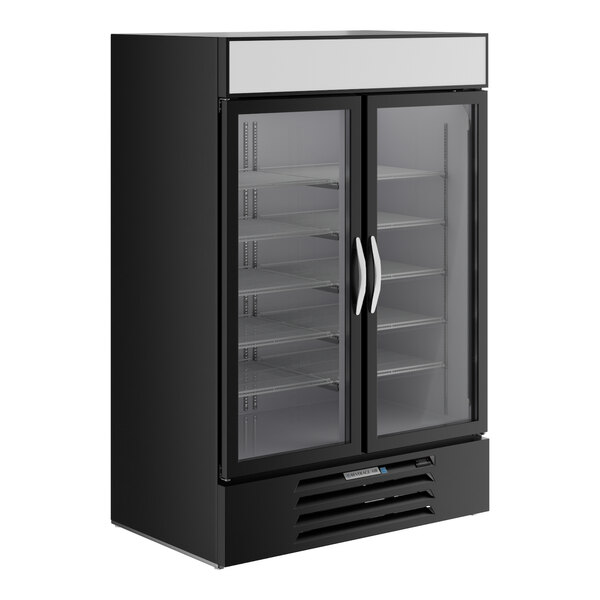 A Beverage-Air black refrigerated glass door merchandiser.