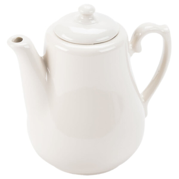 A white Homer Laughlin Seville Ivory lid on a white teapot.