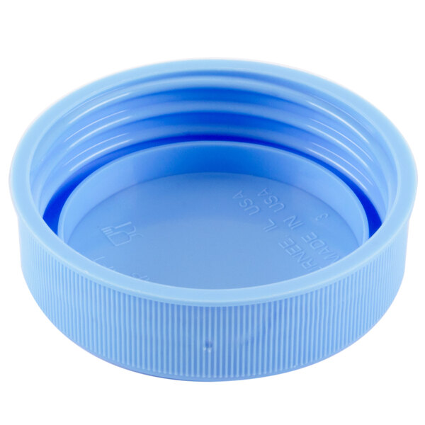 A Tablecraft light blue plastic cap for squeeze bottles with a 53 mm opening.