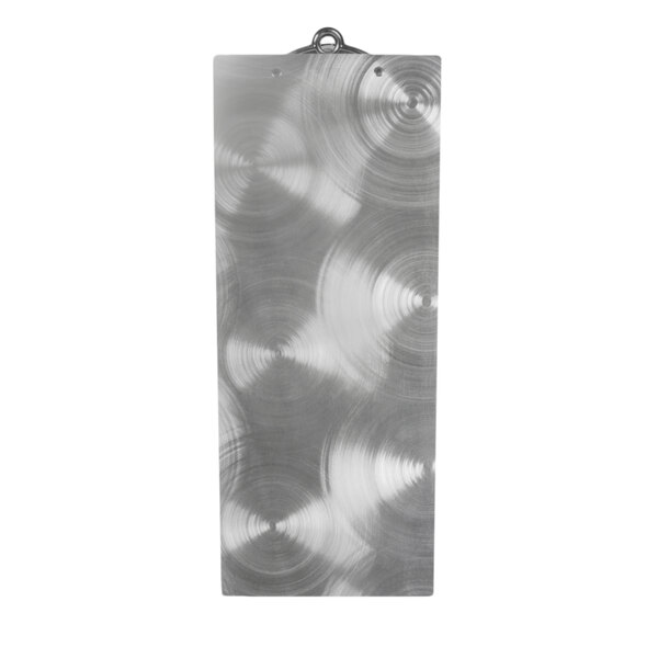 A rectangular silver metal clipboard with a swirl pattern.