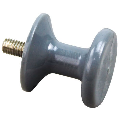 A close-up of a gray plastic screw with a 10-32 thread.