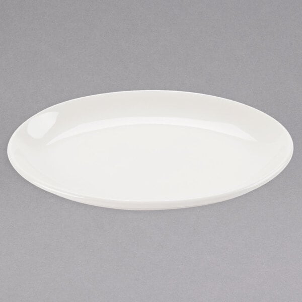 A white oval Homer Laughlin china platter.