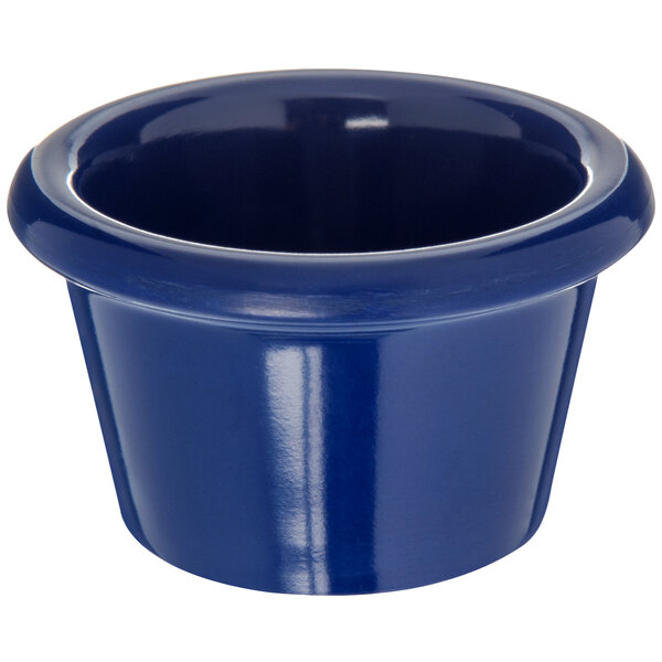 A Carlisle cobalt blue melamine ramekin.