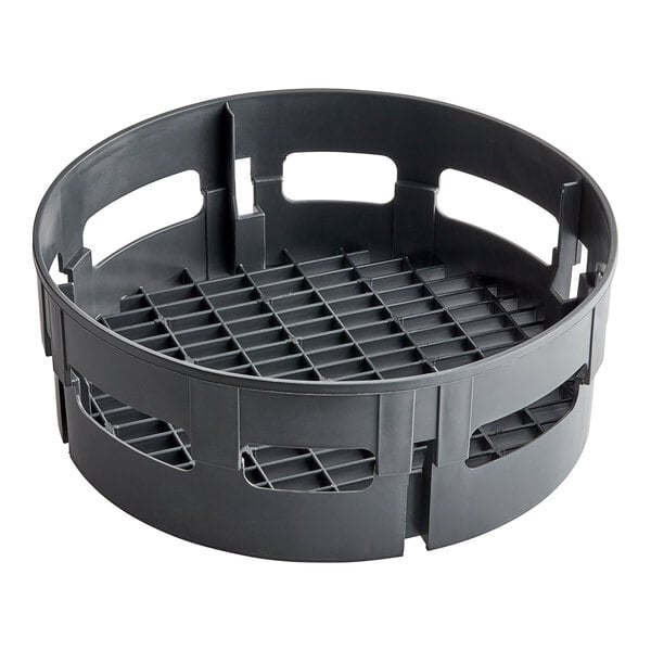 A black plastic round combination rack with holes.