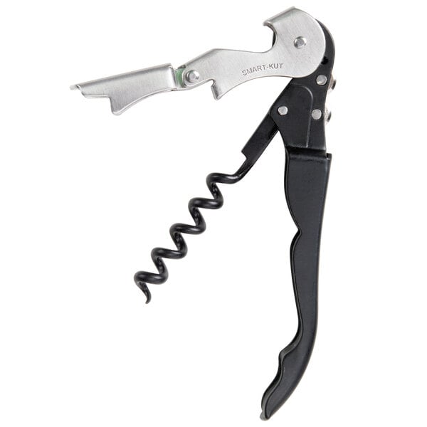A Franmara corkscrew with a black enamel handle and silver metal.