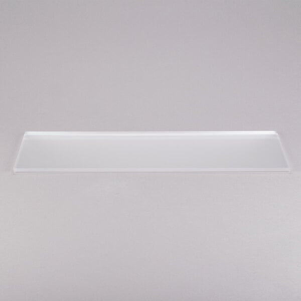 A white rectangular tempered glass buffet shelf.