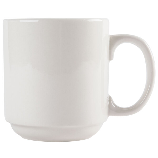 A CAC Ivory Prime stackable china mug with a handle on a white background.